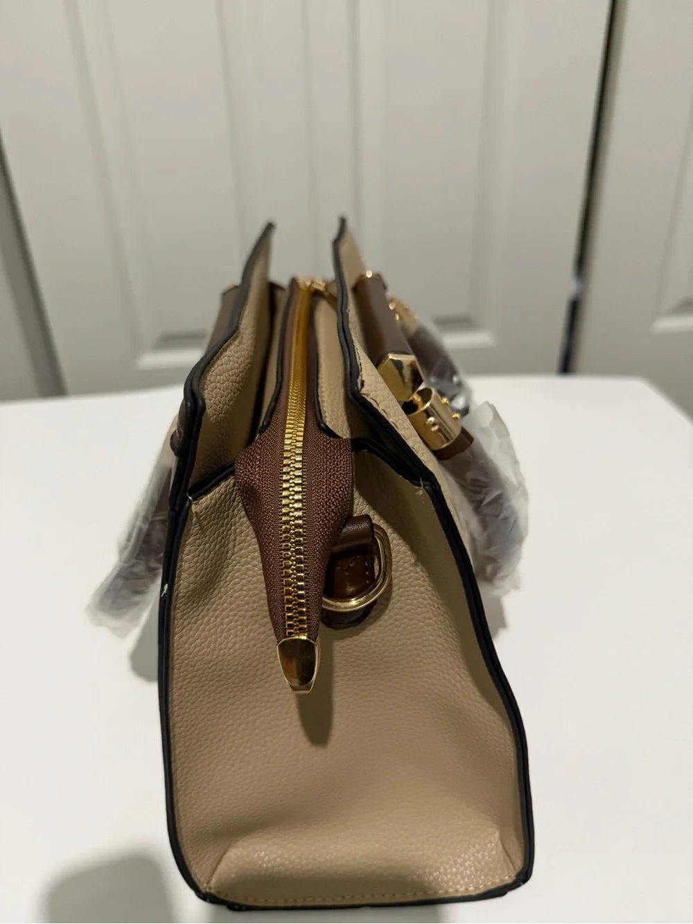 PLAY & SINGN Beige and Brown Structured Satchel Bag Set